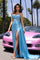Prom Dresses Long Formal Beaded Corset Slit Prom Dress Blue