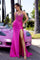 Prom Dresses Prom Slit Long Formal Fitted Beaded Evening Dress Hot Pink