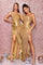 Prom Dresses Fitted Long Formal Ruffle Slit Prom Dress Gold
