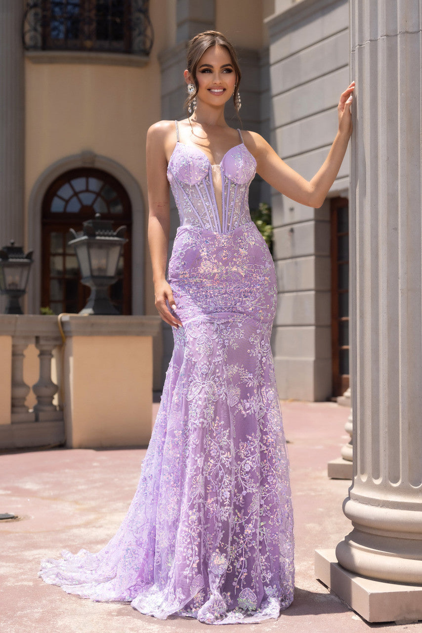 Portia and Scarlett PS25234 Long Mermaid Formal Glitter Corset Prom Dr –  The Dress Outlet
