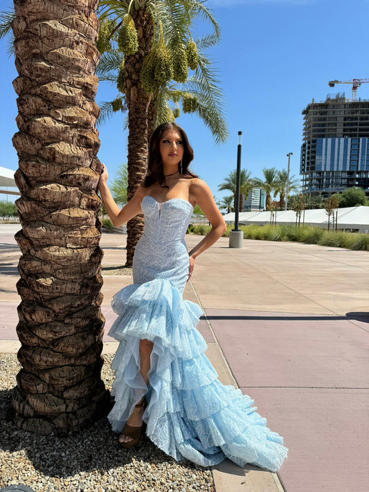 Prom Dresses Long Mermaid Formal Lace Corset Prom Dress Blue