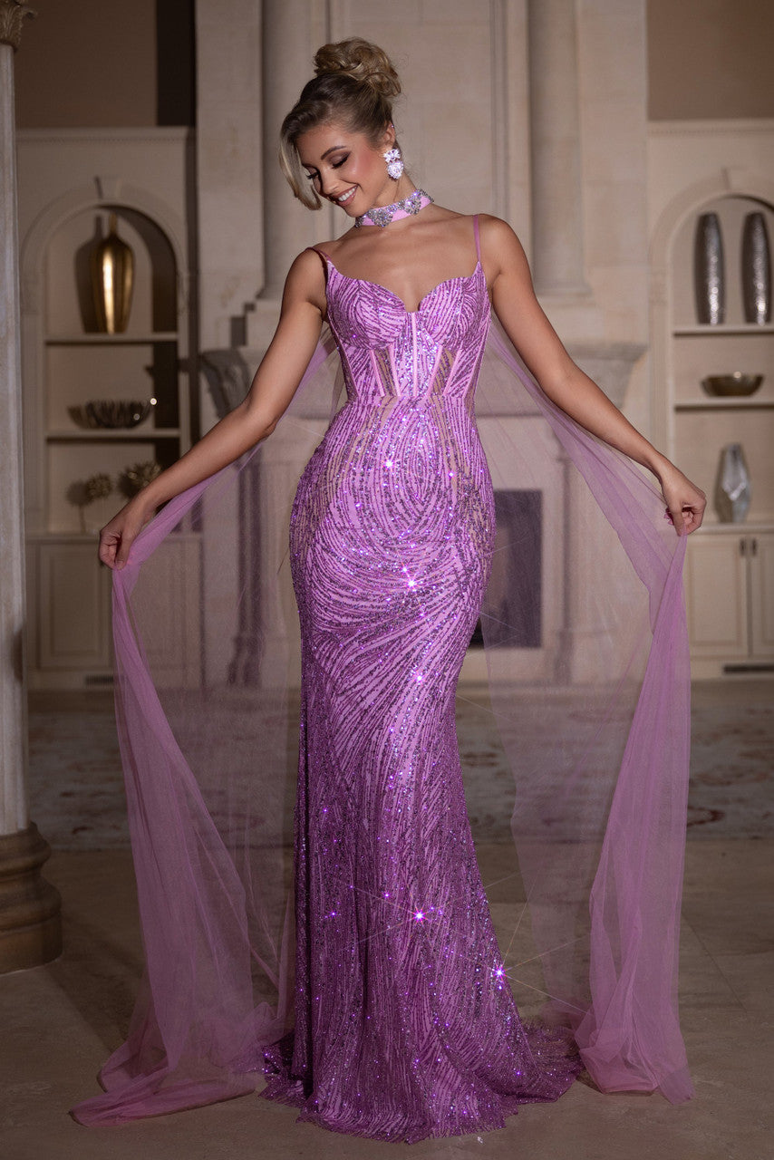 Portia and Scarlett PS25266 Long Formal Glitter Overskirt Prom Dress