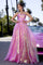 Prom Dresses Metallic Long Ball Gown Beaded Prom Dress Pink