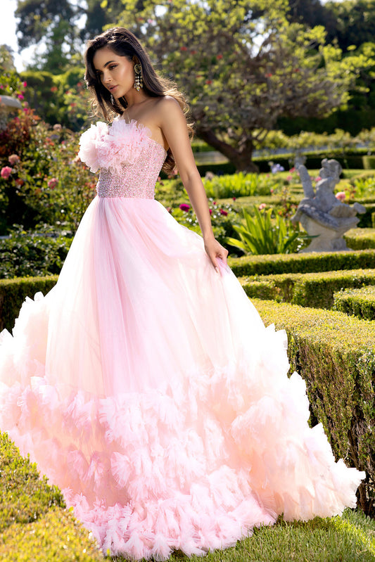 Prom Dresses Long Beaded Ball Gown Corset Prom Dress Pink