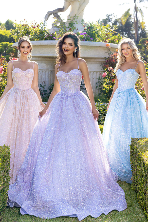Portia and Scarlett PS25308 Beaded Long Ball Gown Corset Prom Dress