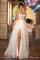 Prom Dresses Glitter Long Formal  A Line Slit Prom Dress Ivory