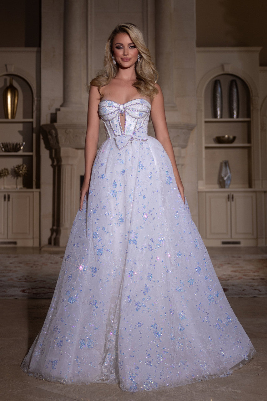 Prom Dresses Long Ball Gown Beaded Applique Prom Dress Ivory