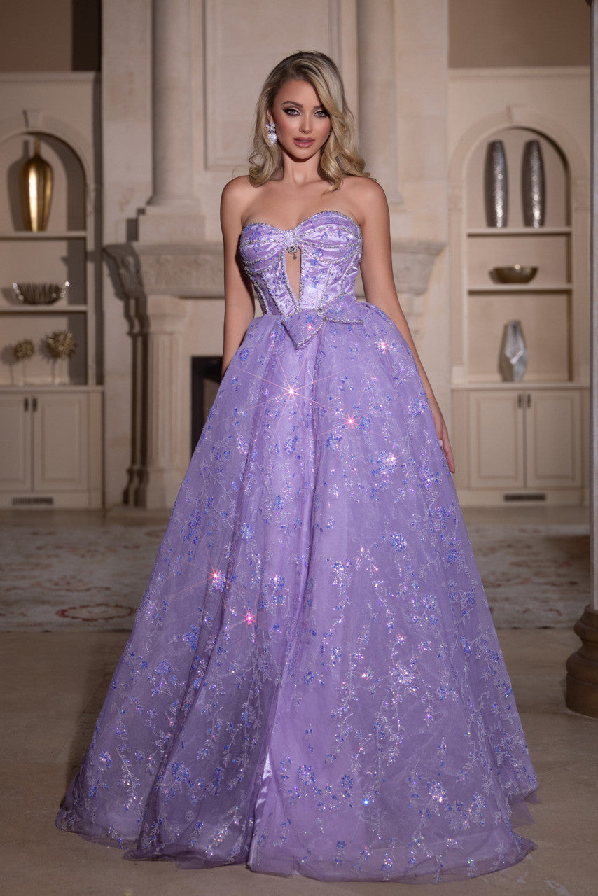 Prom Dresses Long Ball Gown Beaded Applique Prom Dress Lilac