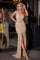 Prom Dresses Beaded Prom Long Fitted Slit Formal Dress Nude