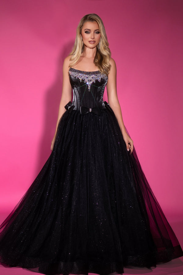 Portia and Scarlett PS25336 Glitter Long Ball Gown Beaded Corset Prom Dress
