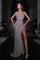 Prom Dresses Formal Long Beaded Slit Fitted Prom Dress Silver