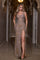 Prom Dresses Fitted Long Formal Beaded Slit Prom Dress Gold