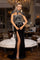 Prom Dresses Long Fitted Slit Formal Velvet Prom Dress Black