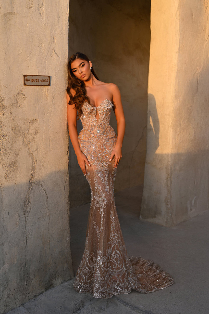 Prom Dresses Fitted Prom Long Formal Mermaid Dress Beige