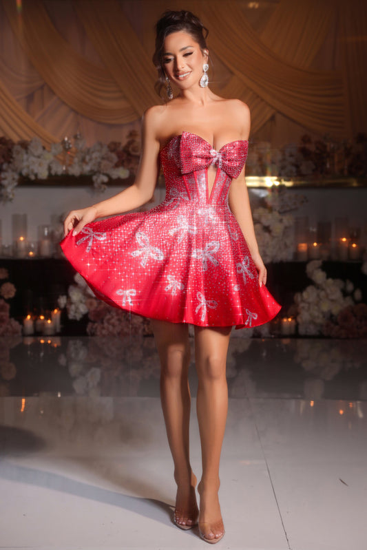 Cocktail Dresses A Line Short Cocktail Bow Dress Red