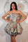 Cocktail Dresses Short Pleated Corset Homecoming Printed Dress Multi