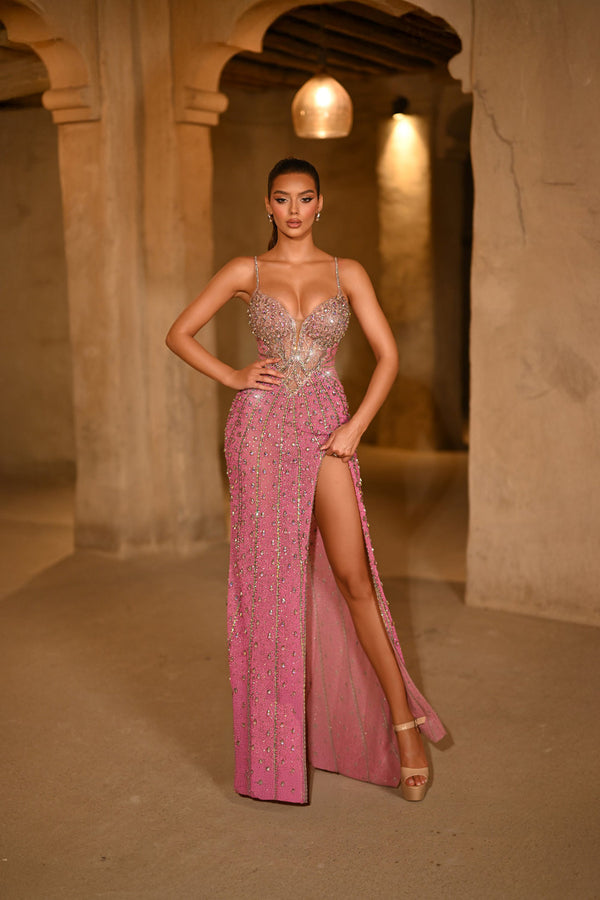 Portia and Scarlett PS25993C Fitted Long Formal Prom Sequin Slit Dress