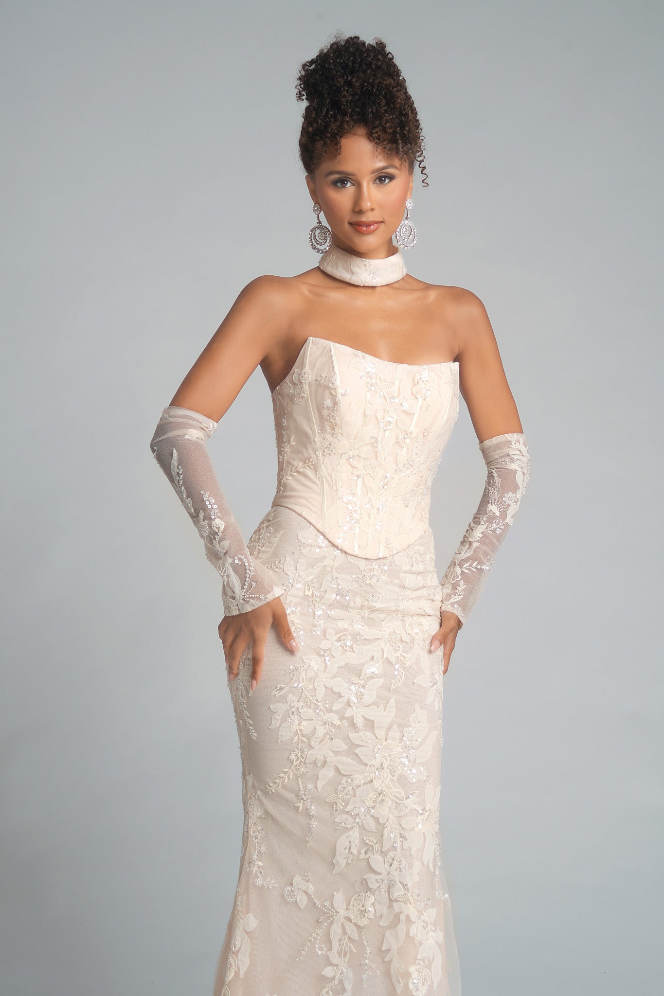 Prom Dresses Long Corset Formal Floral Lace Applique Mermaid Prom Dress Portia and Scarlett PS26005 Cream