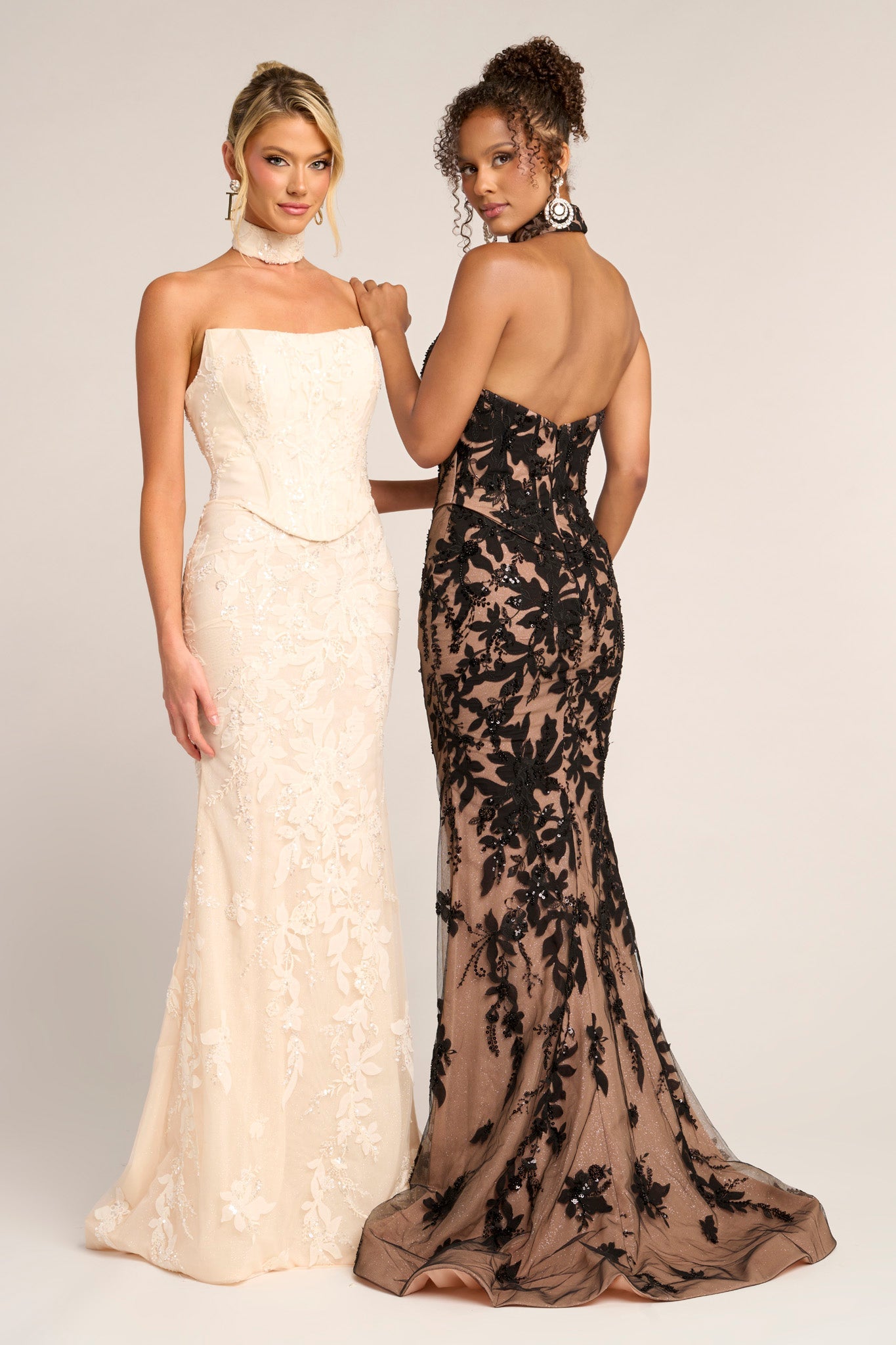 Prom Dresses Long Corset Formal Floral Lace Applique Mermaid Prom Dress Portia and Scarlett PS26005 Black
