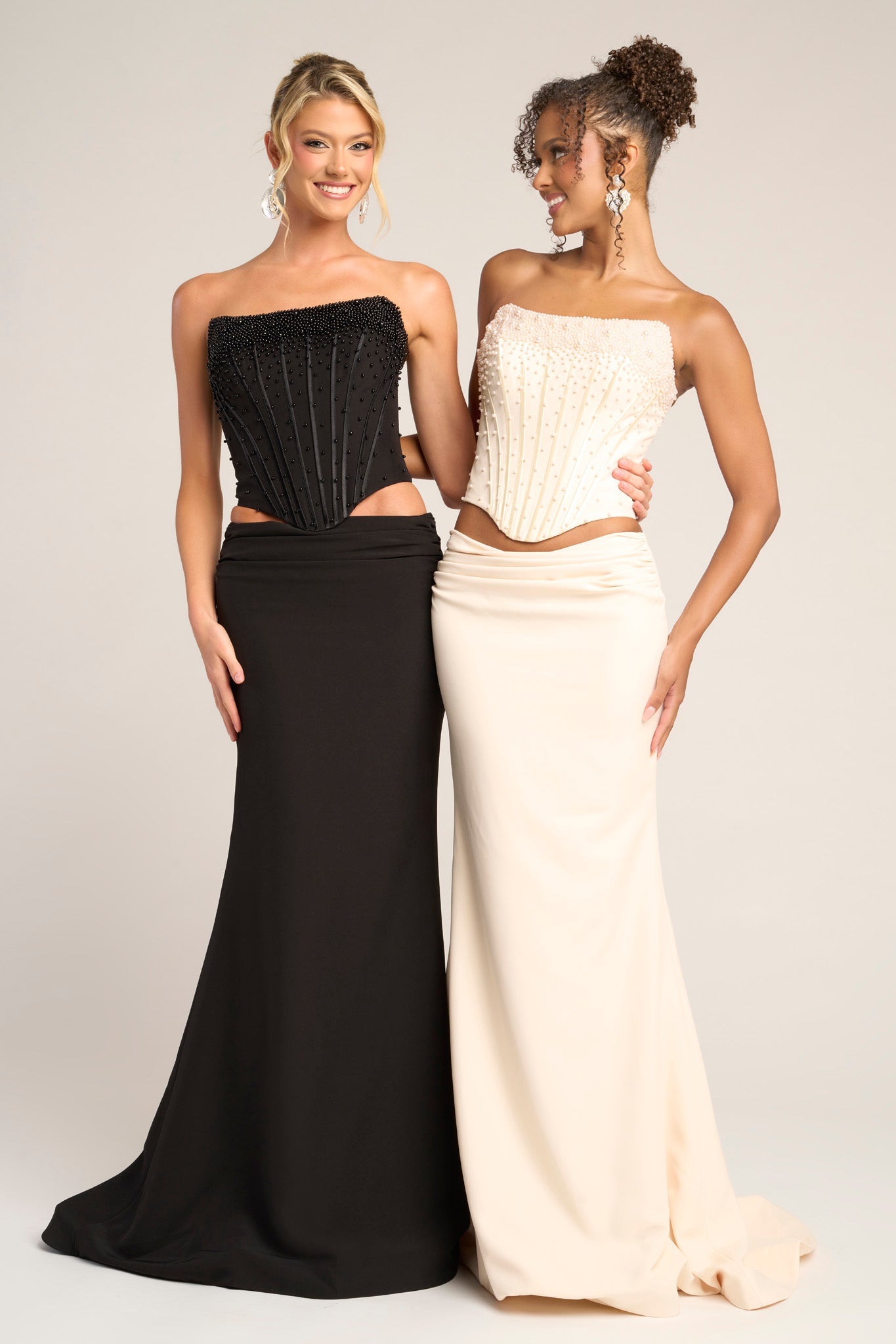 Prom Dresses Long Formal Fitted Beaded Corset Two Piece Prom Dress Portia and Scarlett PS26007 Black