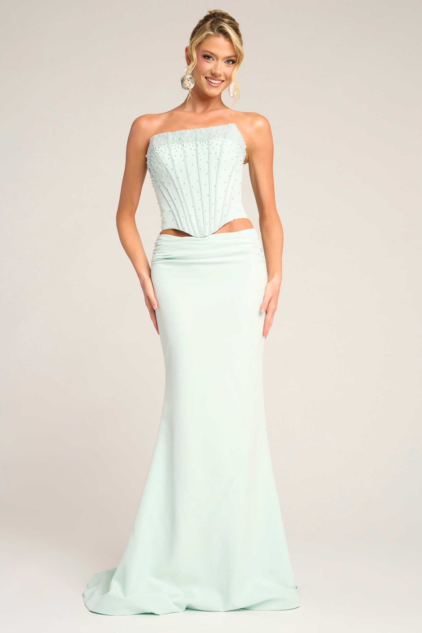 Prom Dresses Long Formal Fitted Beaded Corset Two Piece Prom Dress Portia and Scarlett PS26007 Mint