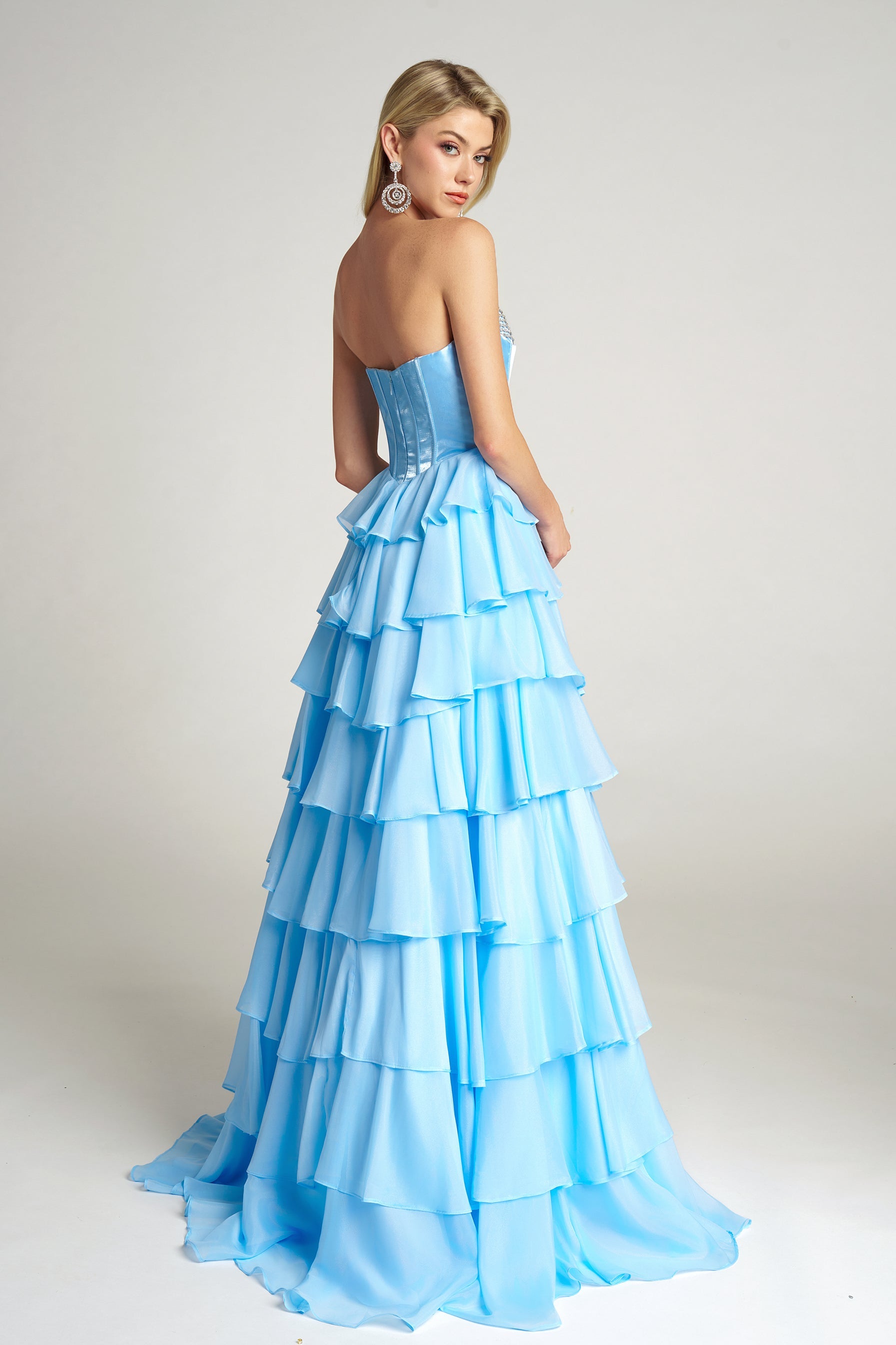 Prom Dresses Long Ruffle Formal Beaded Sequin Corset Ball Gown Prom Dress Portia and Scarlett PS26024 Blue