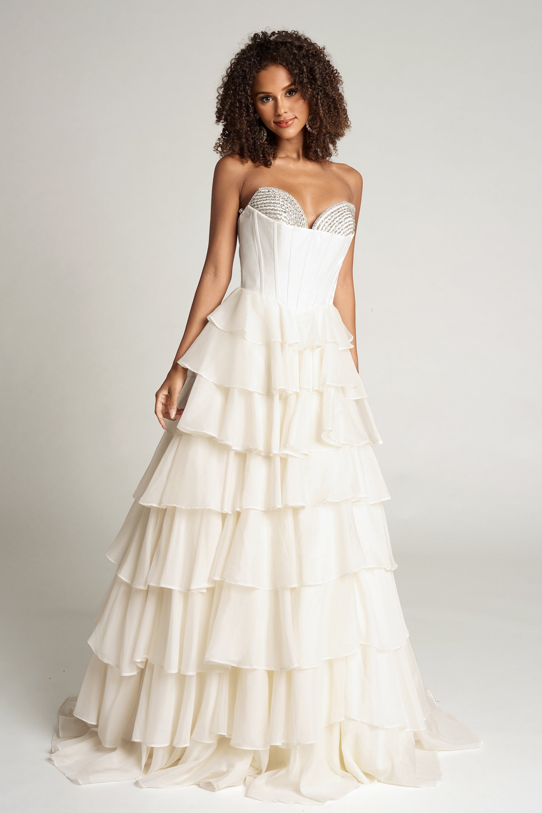 Wedding Dresses Long Ruffle Beaded Sequin Corset Ball Gown Wedding Dress Portia and Scarlett PS26024 Ivory