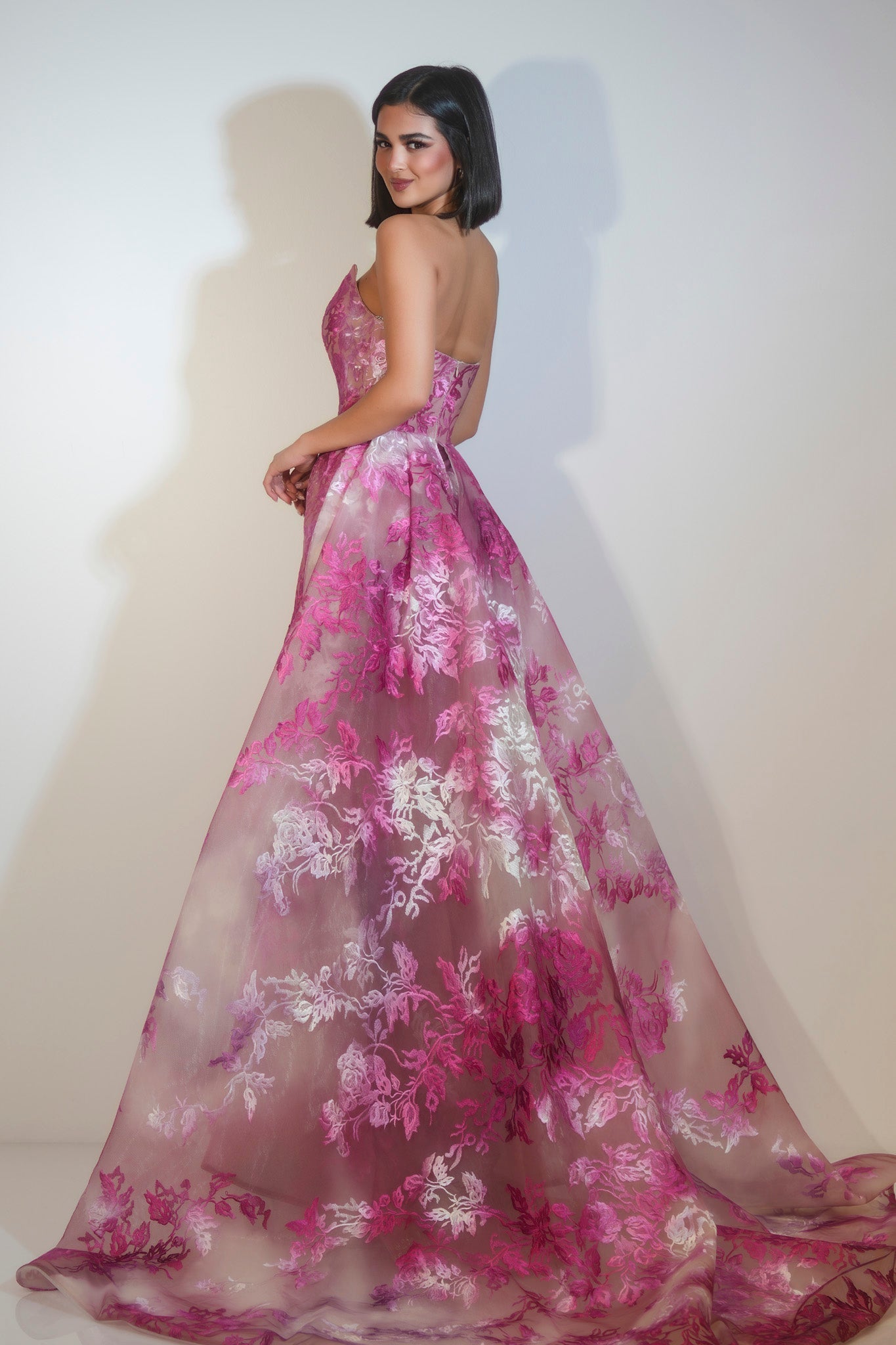 Prom Dresses Long Fitted Floral Print Prom Dress Portia and Scarlett PS26035 Pink Multi