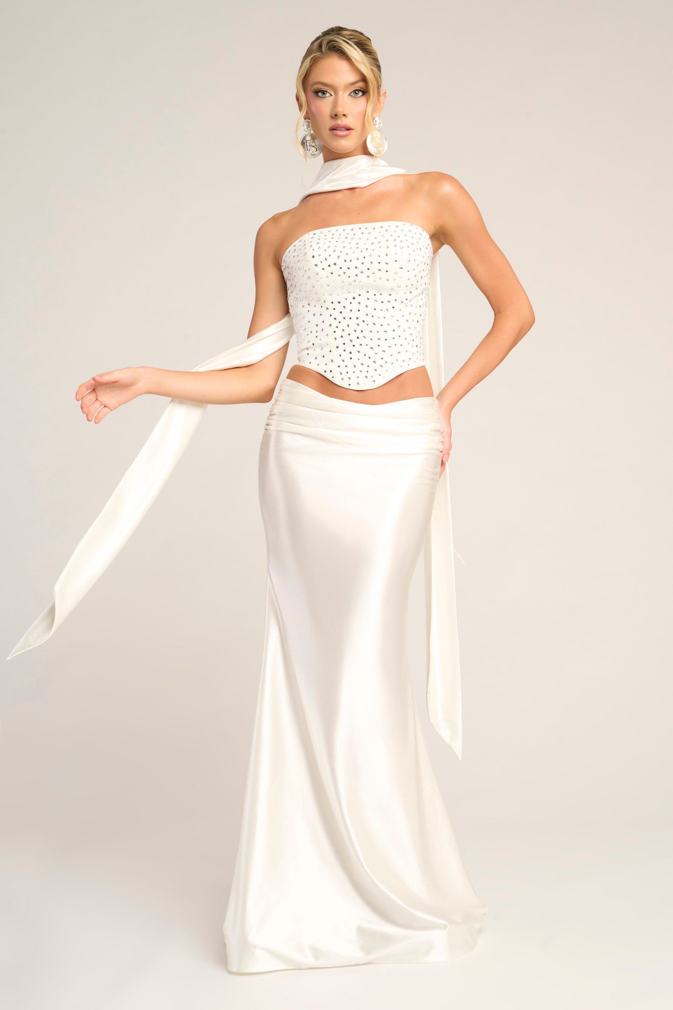 Prom Dresses Long Formal Fitted Beaded Prom Dress Portia and Scarlett PS26042 White