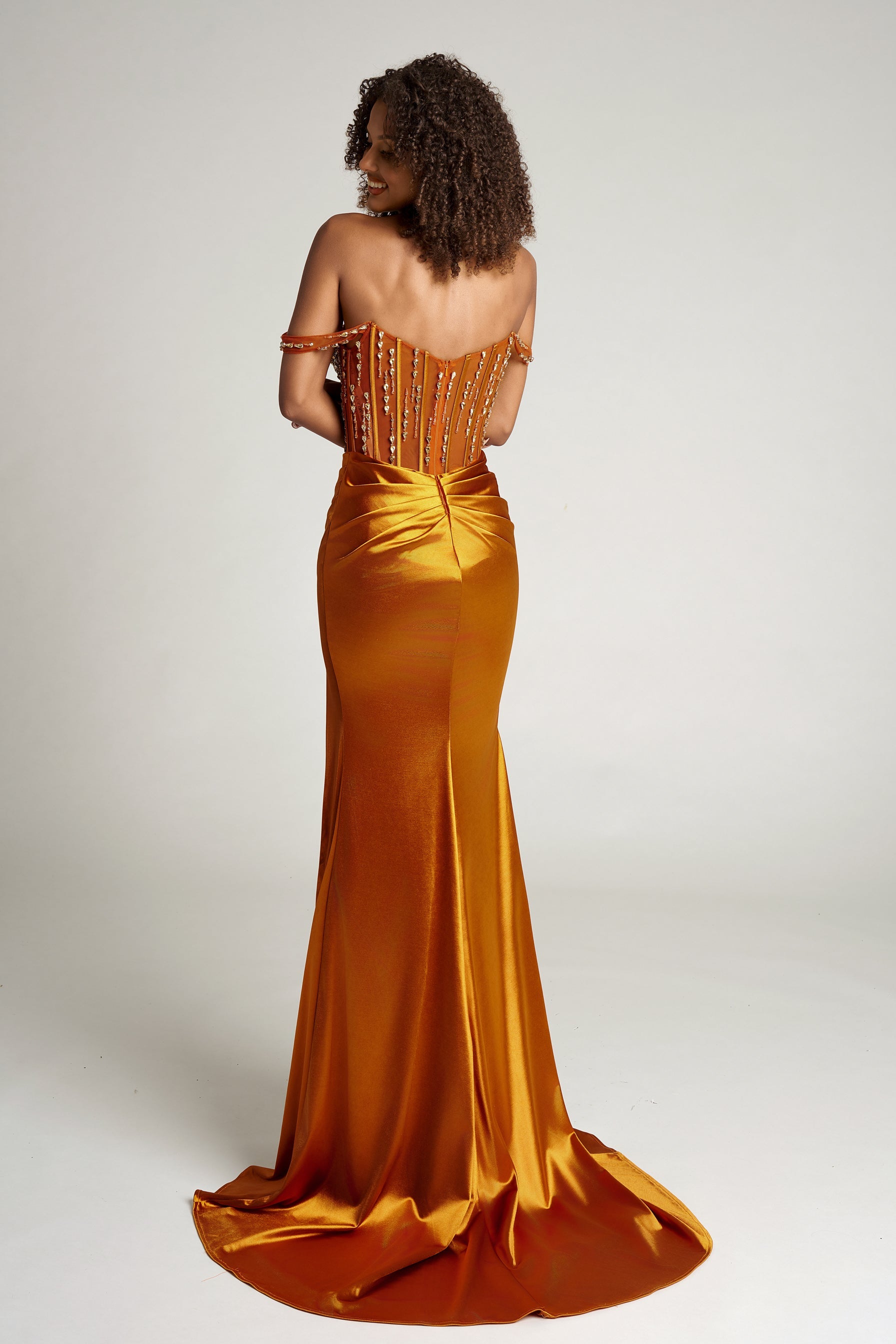 Prom Dresses Long Fitted Beaded Corset Formal Prom Dress Portia and Scarlett PS26046 Bronze
