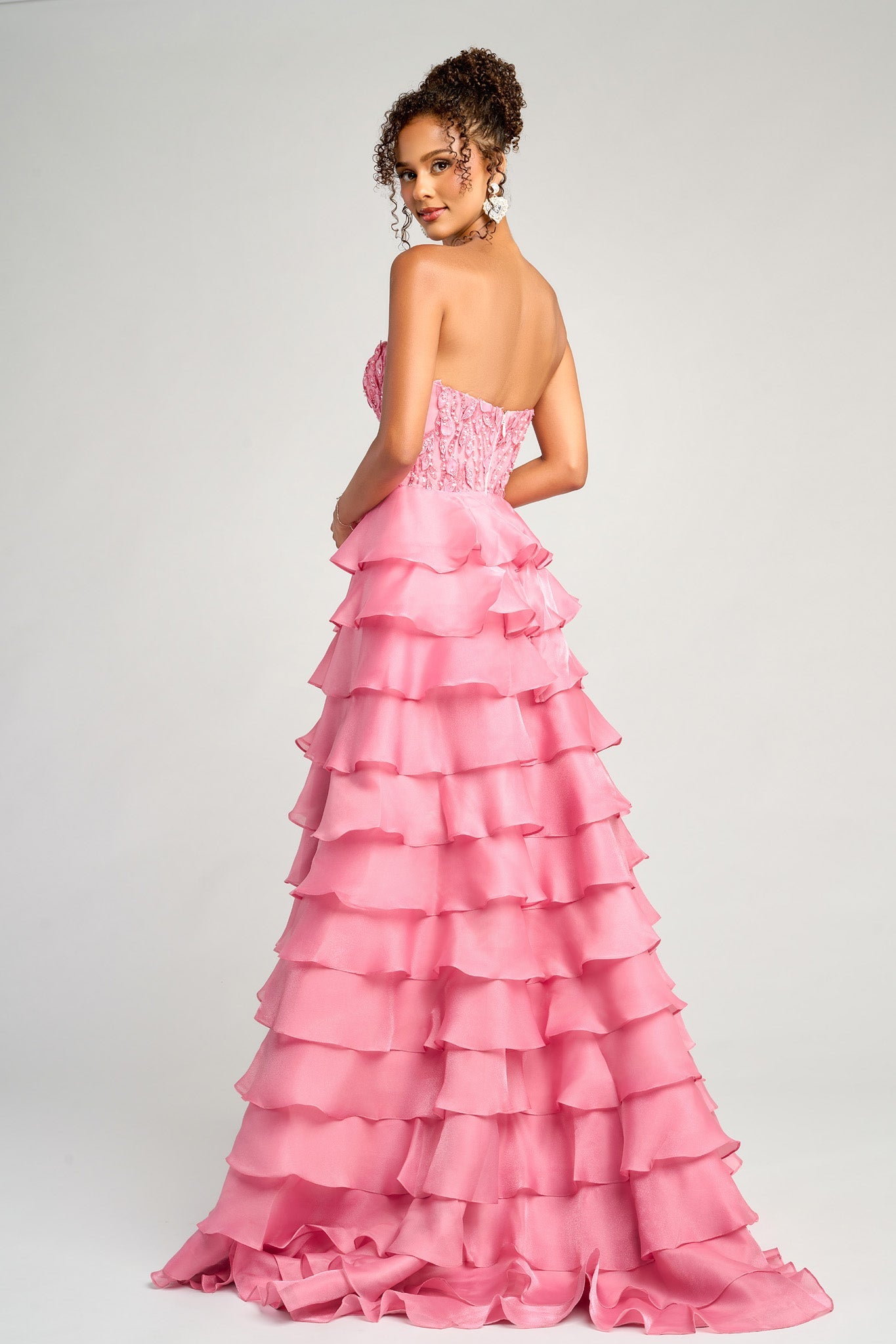 Prom Dresses Long Formal Slit Ruffle Corset A Line Prom Dress Portia and Scarlett PS26048 Pink