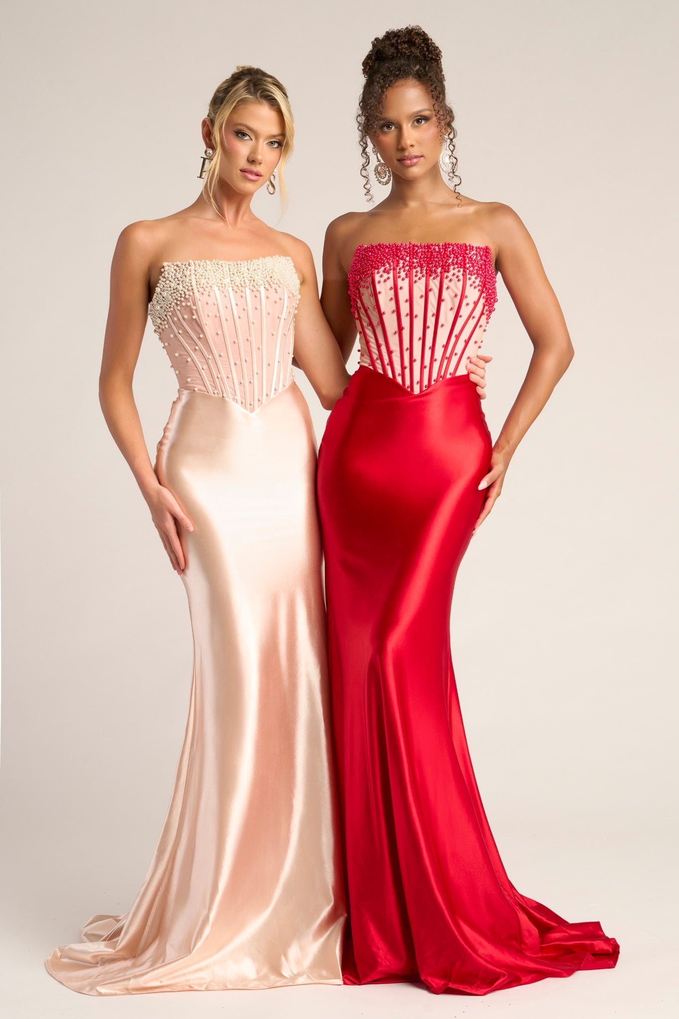 Prom Dresses Fitted Beaded Long Formal Corset Prom Dress Portia and Scarlett PS26094 Champagne