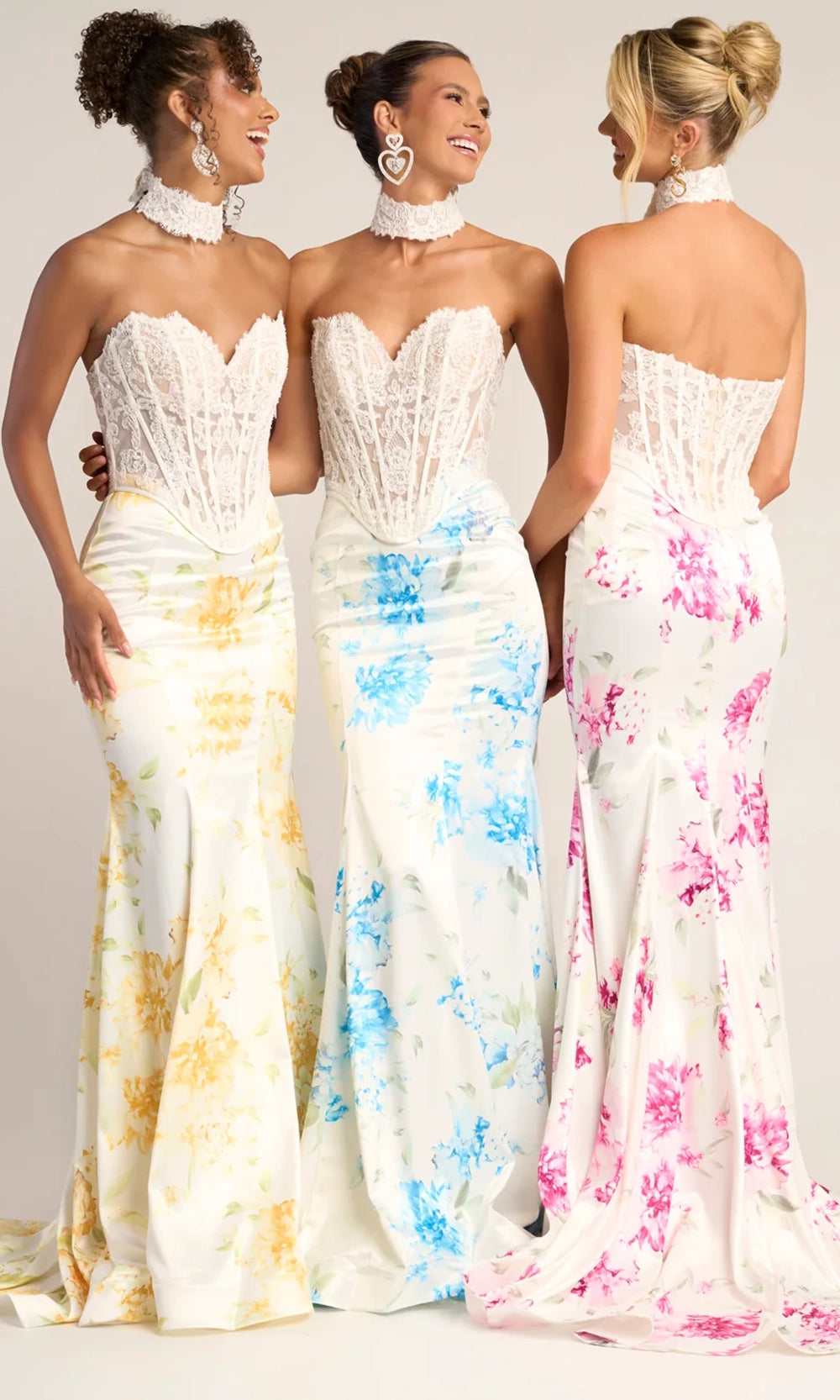 White/Lemon Sweetheart Floor-Length Lace Mermaid Prom Dress Floral Skirt Portia & Scarlett PS26299