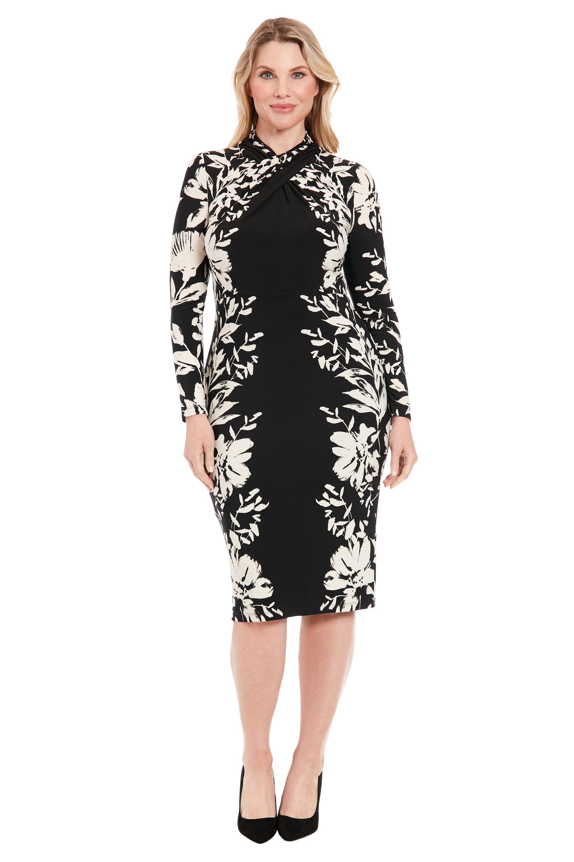 cocktail dresses london shops Times Women's Long-Sleeve Criss-Cross Neck Midi Dress - Black Cream Finish:Teak 3% spandex Machine wash global-style_name-Anaya Silk-Satin Devore Mini Dress Custom Dance Costume Lyrical
