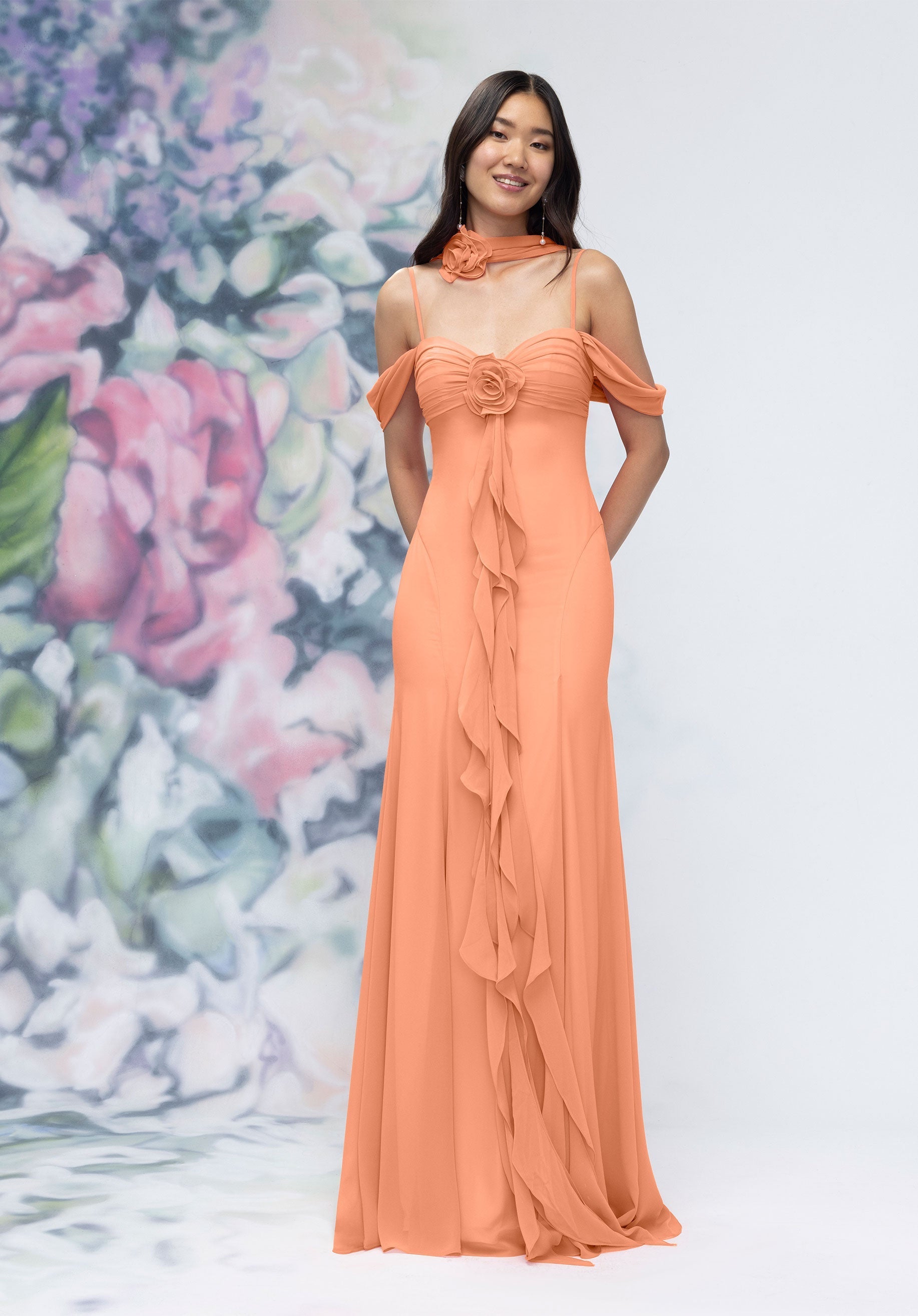 MGNY Madeline Gardner New York 3030000 Ruffle Floral Formal Long Dress