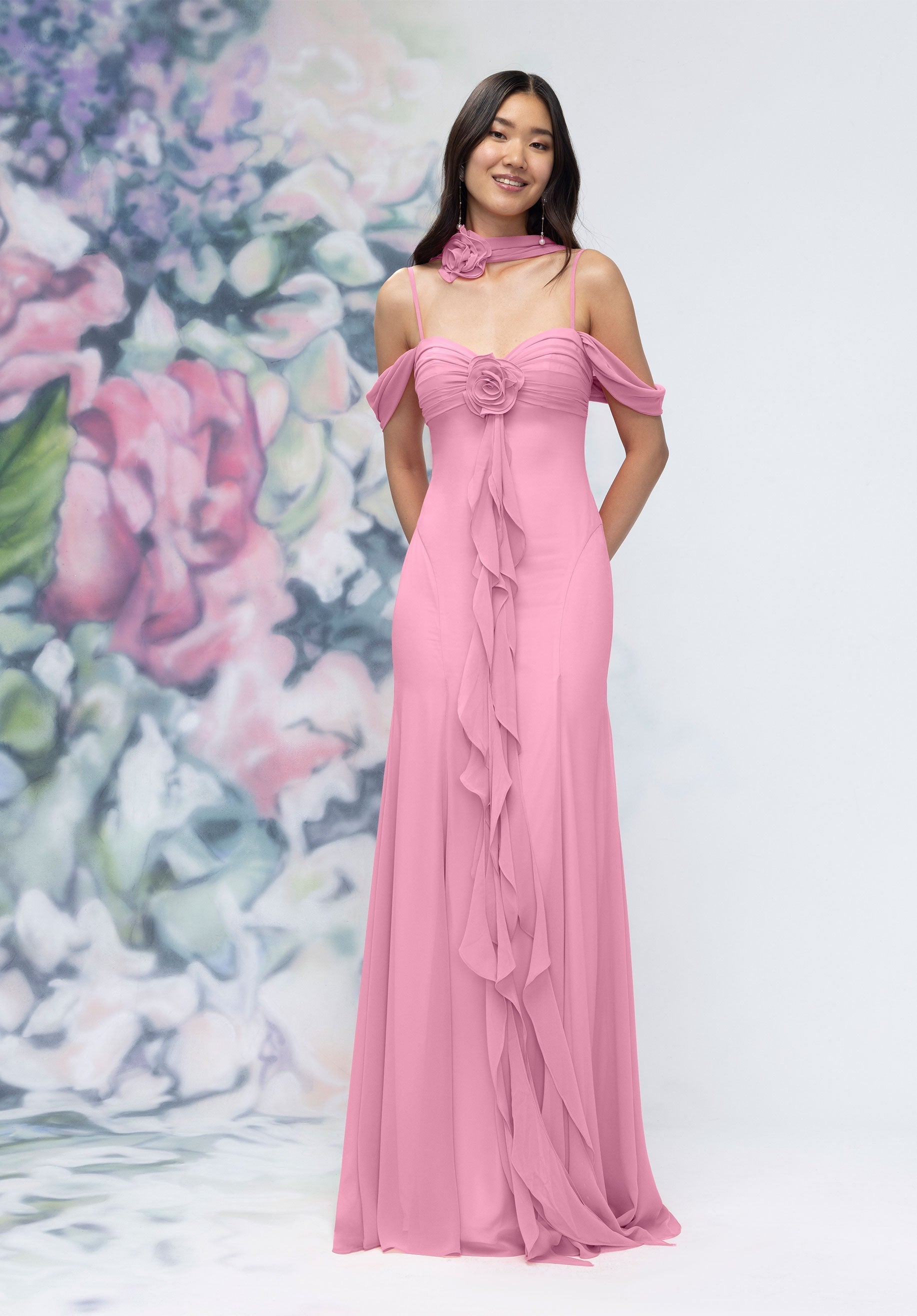 Formal Dresses Ruffle Floral Formal Long Dress Peony-Chiffon-3030000-Ruffle