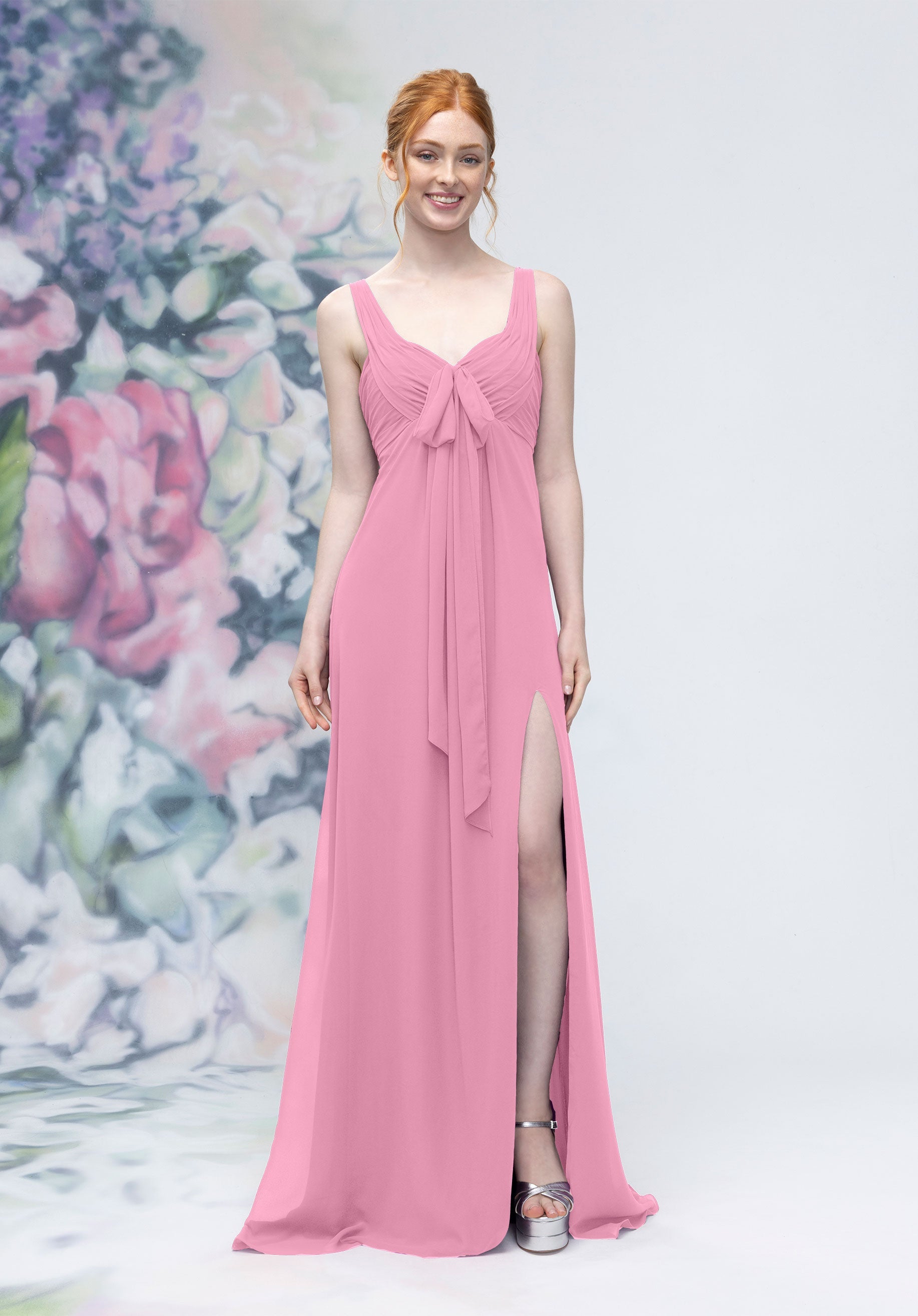 Formal Dresses Long A Line Formal Slit Dress Peony-Chiffon-3030009-Pleated