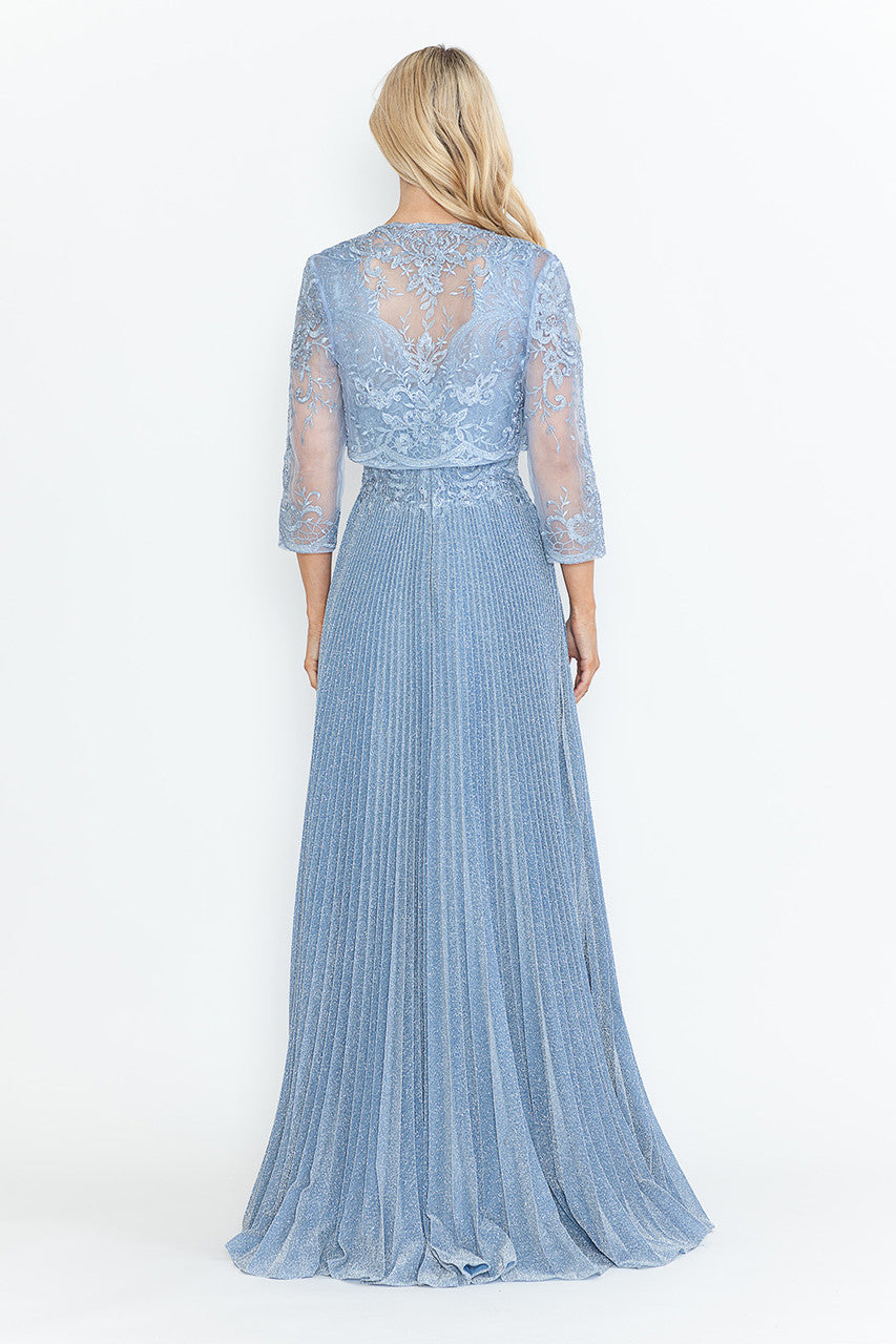 Mother of the Bride Dresses Pleated Long Formal Mother of the Bride Dress Lenovia 8341 Perry Blue-Mesh-8341-Pleated