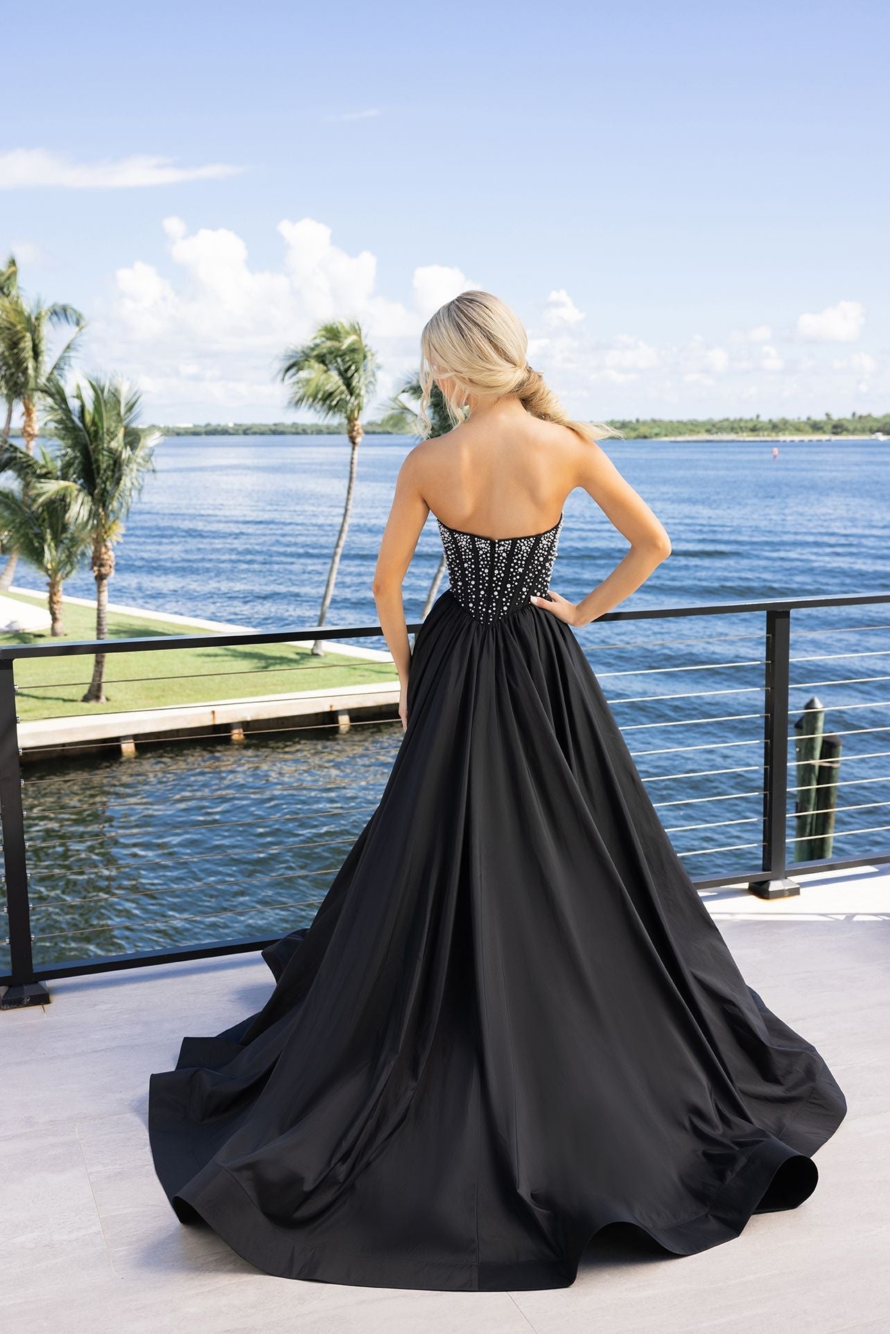 Black Sweetheart Floor-Length Satin Prom Dress Beaded Corset Bodice Portia & Scarlett XO178