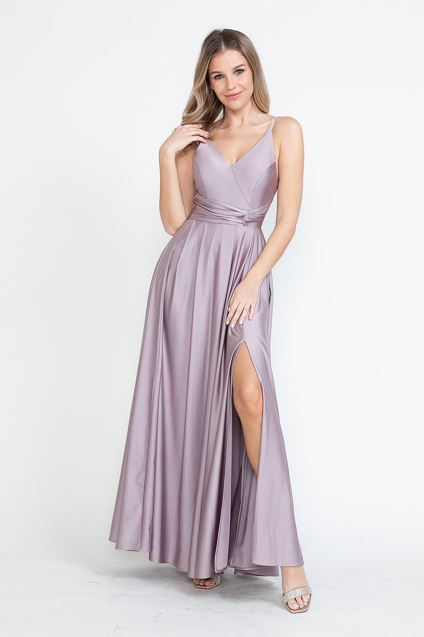Formal Dresses A Line Formal Slit Long Prom Dress Lenovia 5275 Plum-Satin-5275-A Line
