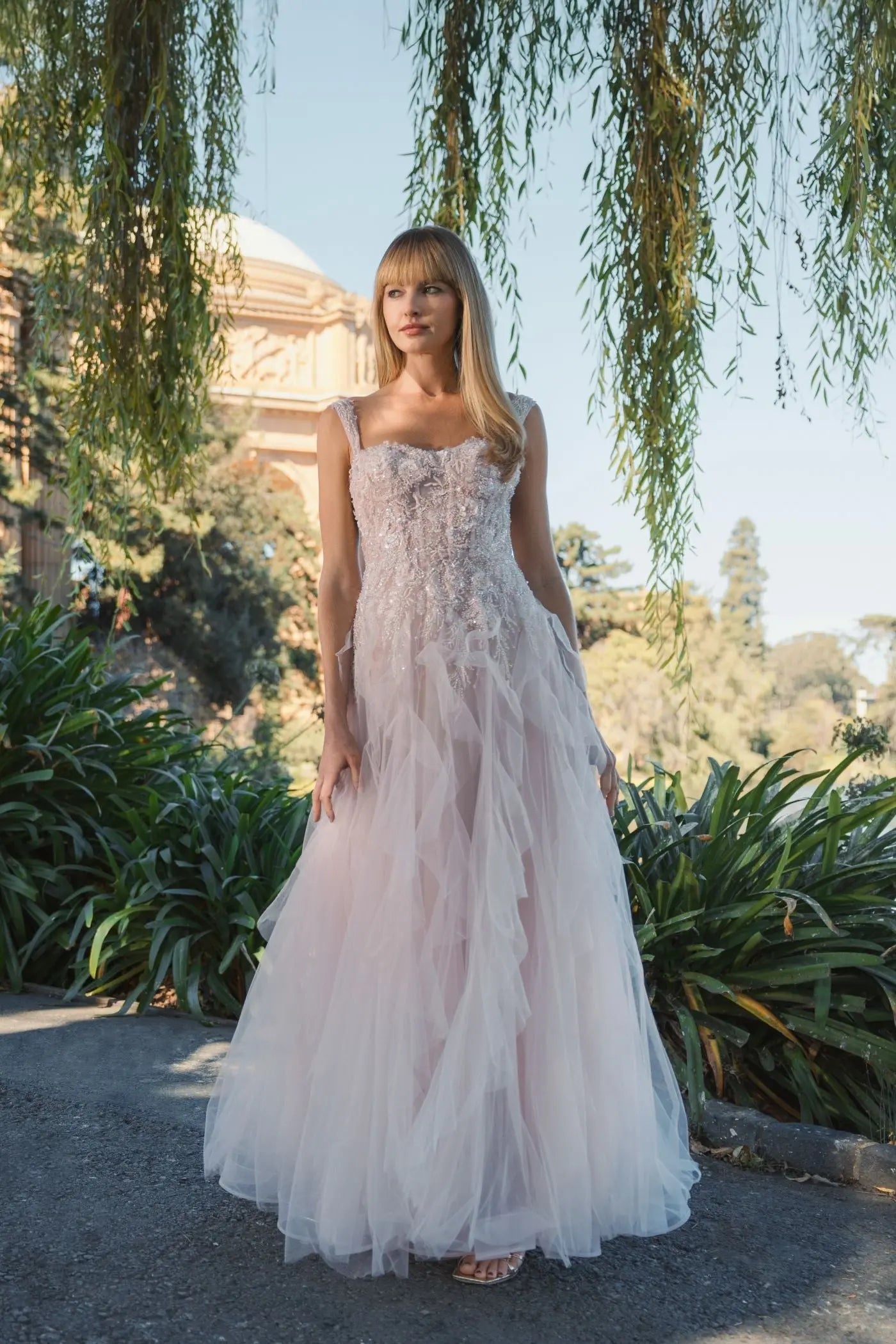 Wedding Dresses Long A Line Wedding Gown – Ruffle – Mac Duggal 21095 Porcelain Multi-Tulle-21095-Ruffle