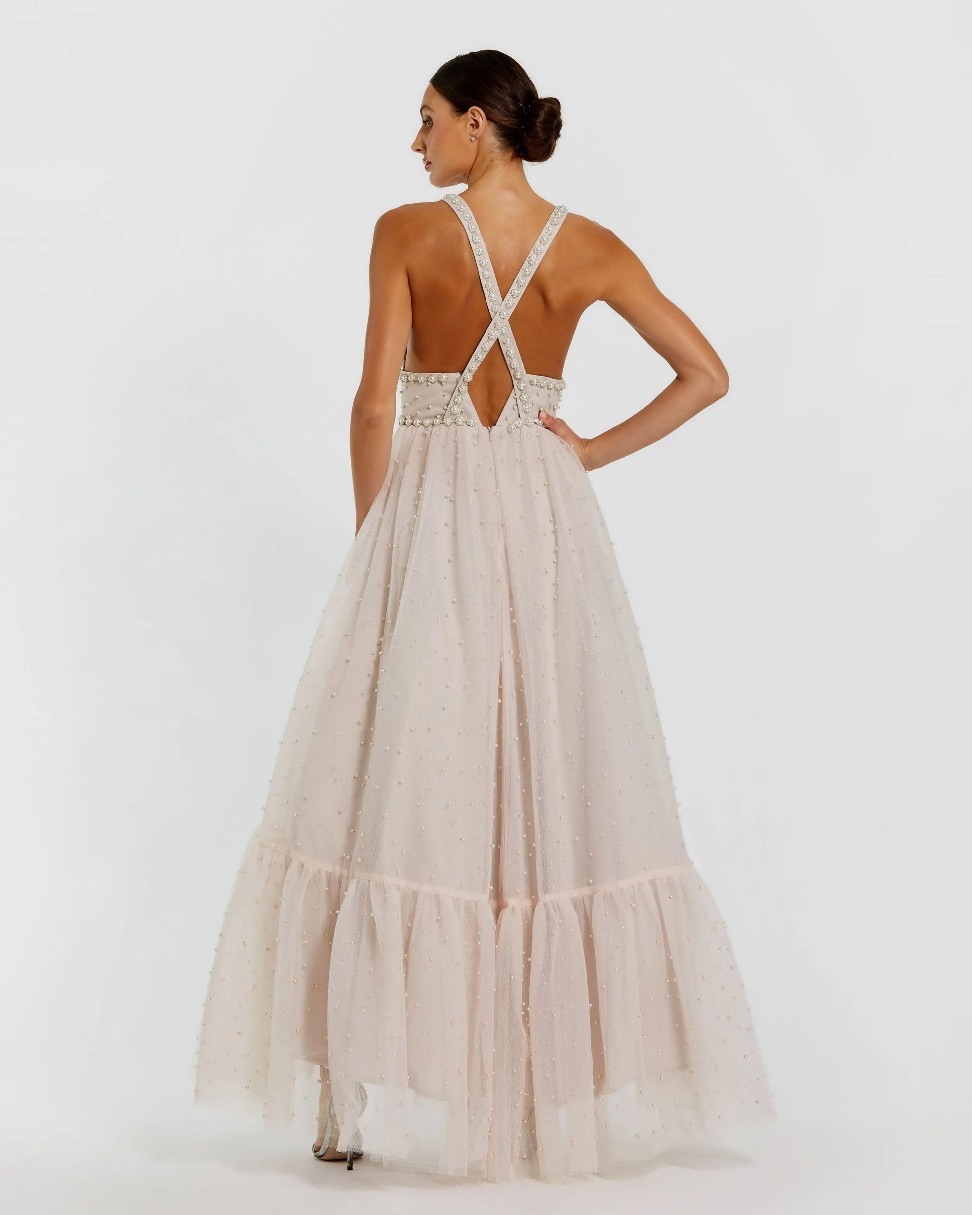 Wedding Dresses Beaded High Low Bridal Gown – Ruffle – Mac Duggal 20747 Porcelain-Tulle-20747-Ruffle