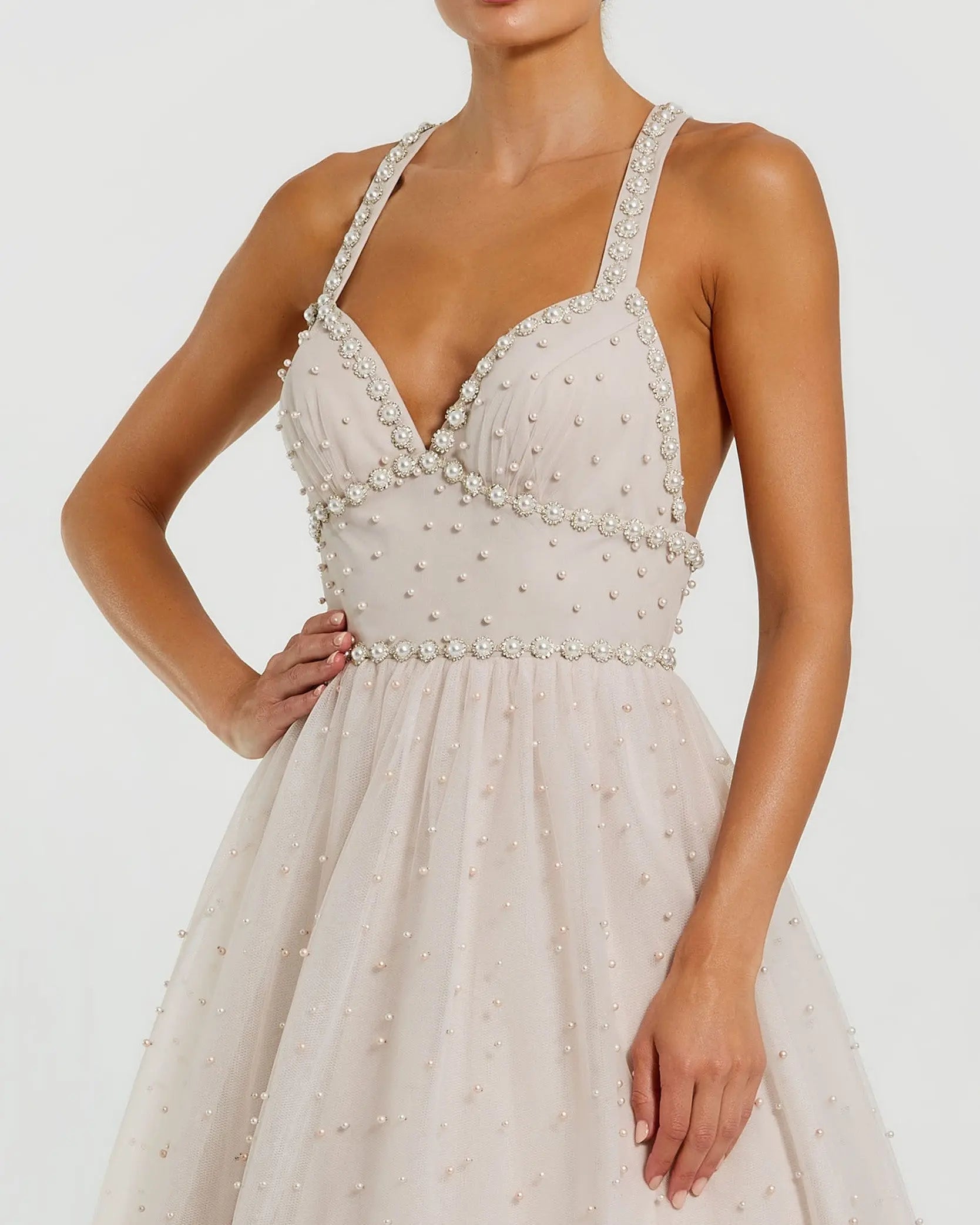 Wedding Dresses Beaded High Low Bridal Gown – Ruffle – Mac Duggal 20747 Porcelain-Tulle-20747-Ruffle
