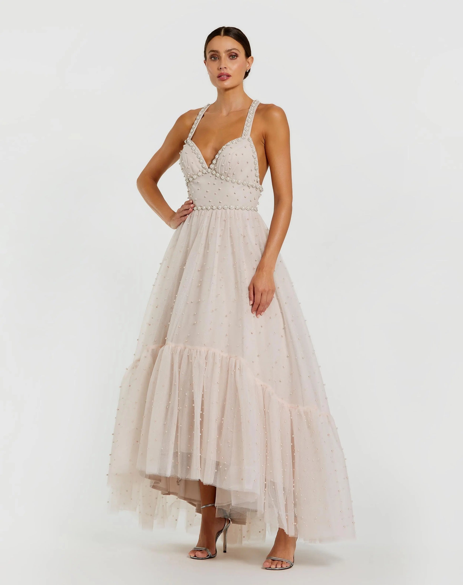 Wedding Dresses Beaded High Low Bridal Gown – Ruffle – Mac Duggal 20747 Porcelain-Tulle-20747-Ruffle