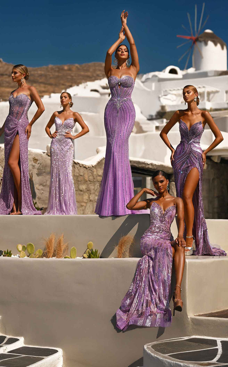 Prom Dresses Floral Lace Formal Long Corset Beaded Prom Dress Lilac