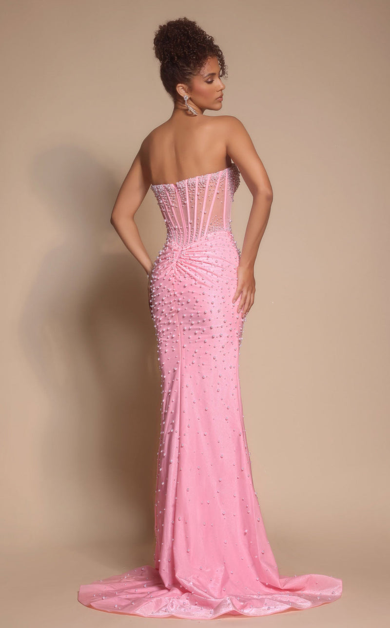 Prom Dresses Corset Beaded Formal Long Sequin Lace Evening Dress Pink