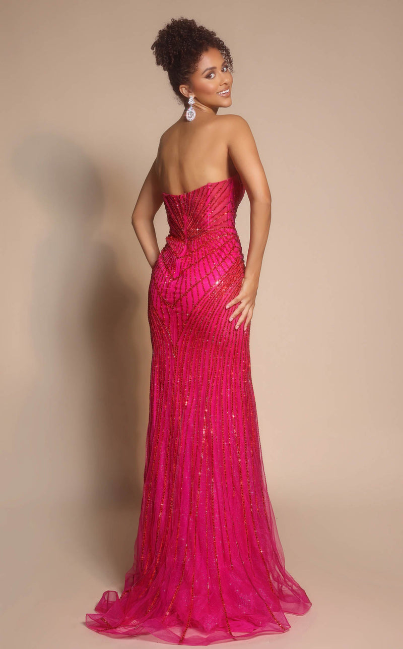 Prom Dresses Floral Lace Formal Long Corset Beaded Prom Dress Fuchsia