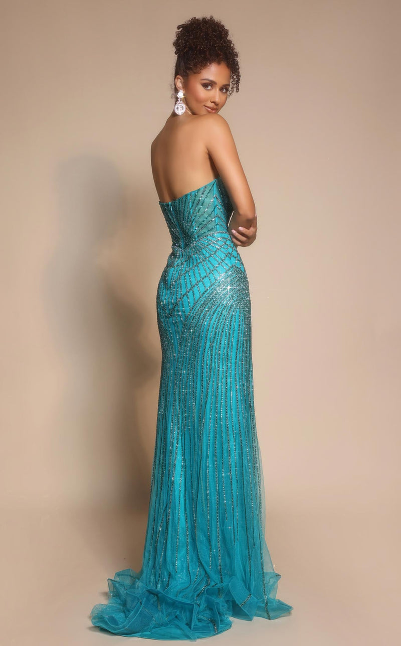 Prom Dresses Floral Lace Formal Long Corset Beaded Prom Dress Peacock