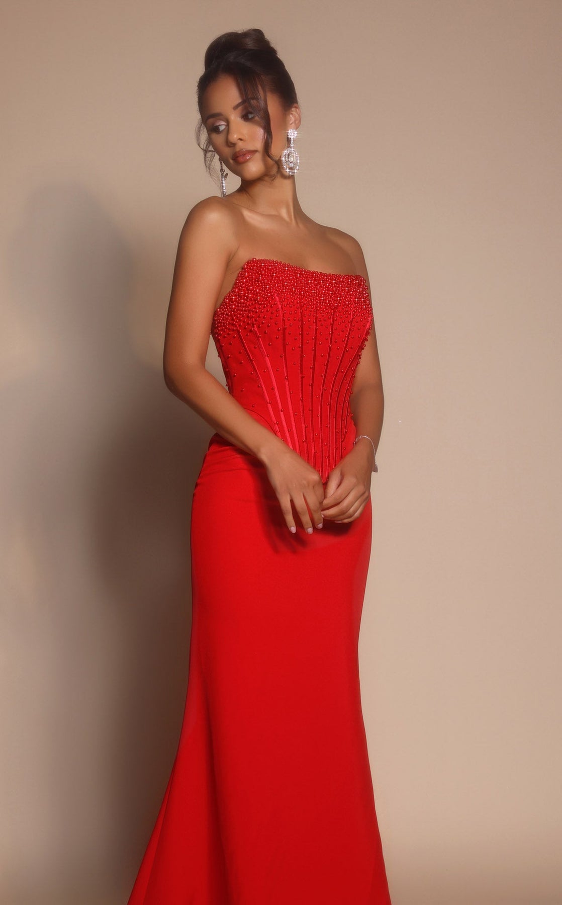Prom Dresses Long Fitted Beaded Formal Prom Dress Portia and Scarlett PS26008 Red