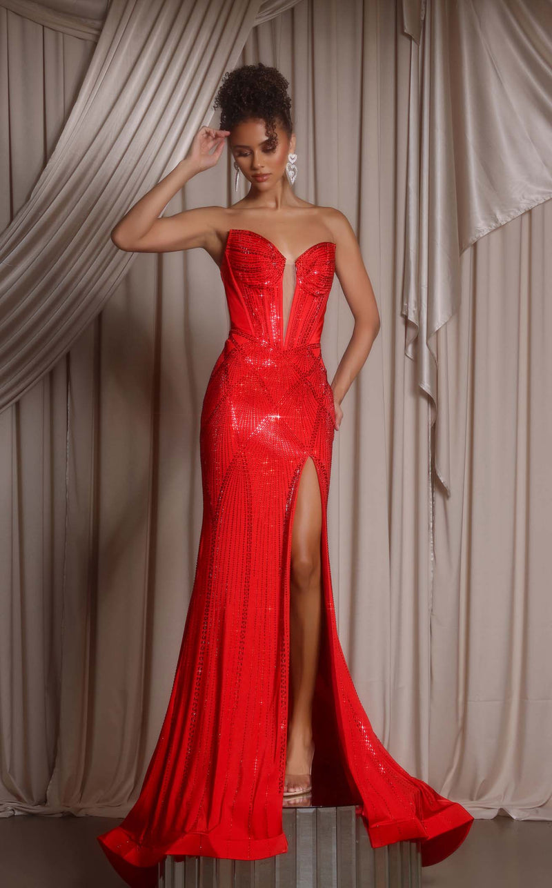 Prom Dresses Glitter Formal Long Floral Lace Prom Dress Red